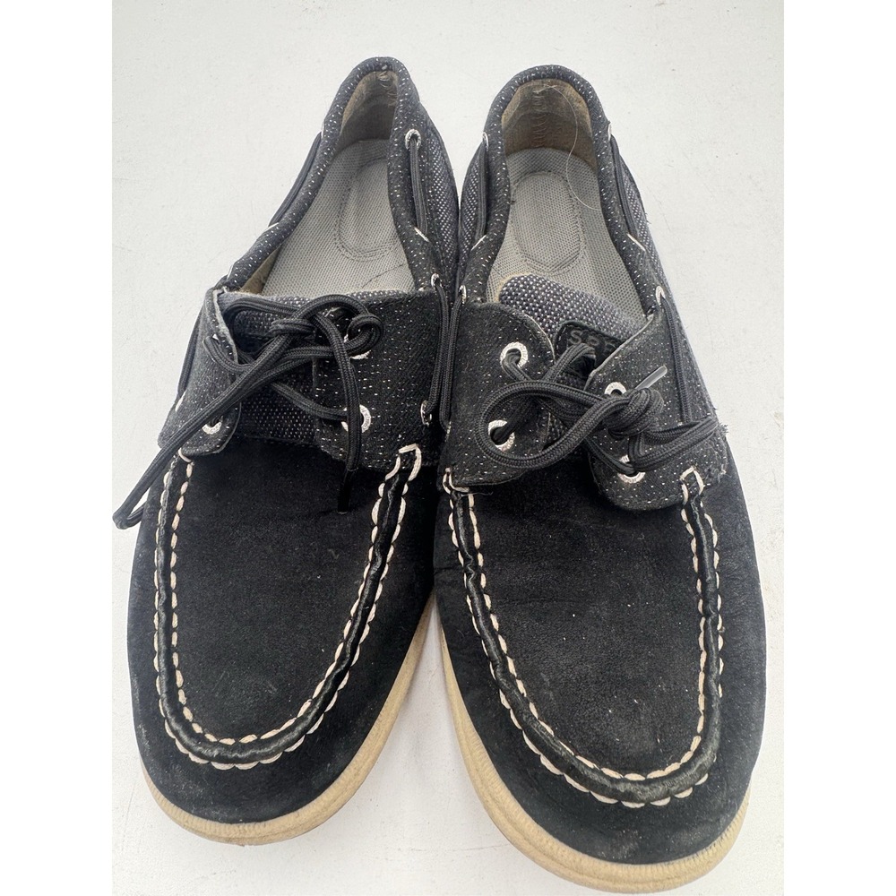 Sperry Top Sider Womens 9.5 Black‎ Nubuck Leather & Silver Dock Boat Shoes Y2K
